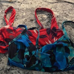 Lot of 2 Athleta bikini tops blue and red floral 36 B/C